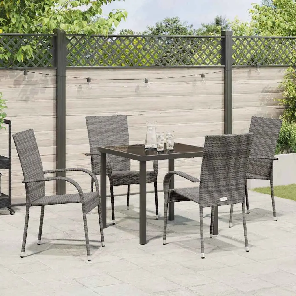 Garden Dining Set 5 Pieces Grey Powder-Coated Steel Frame Outdoor Furniture