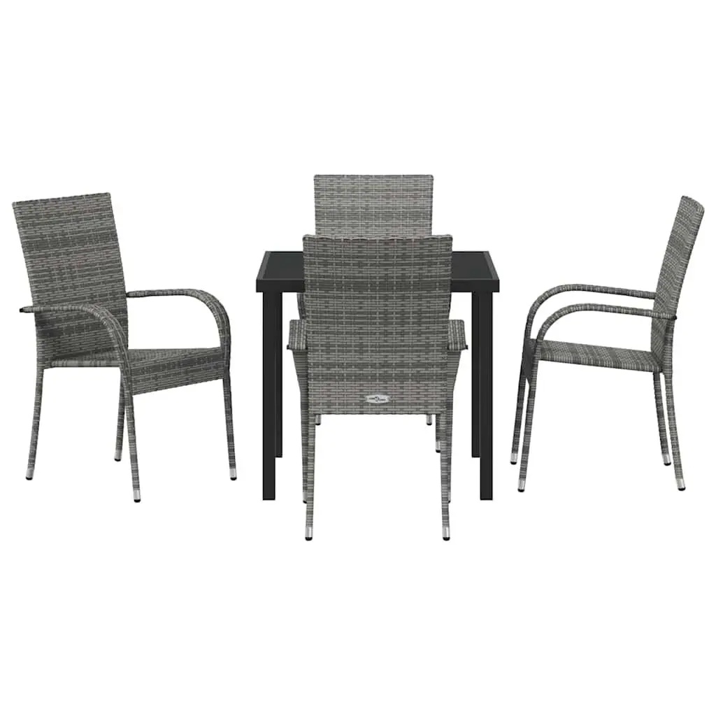 Garden Dining Set 5 Pieces Grey Powder-Coated Steel Frame Outdoor Furniture