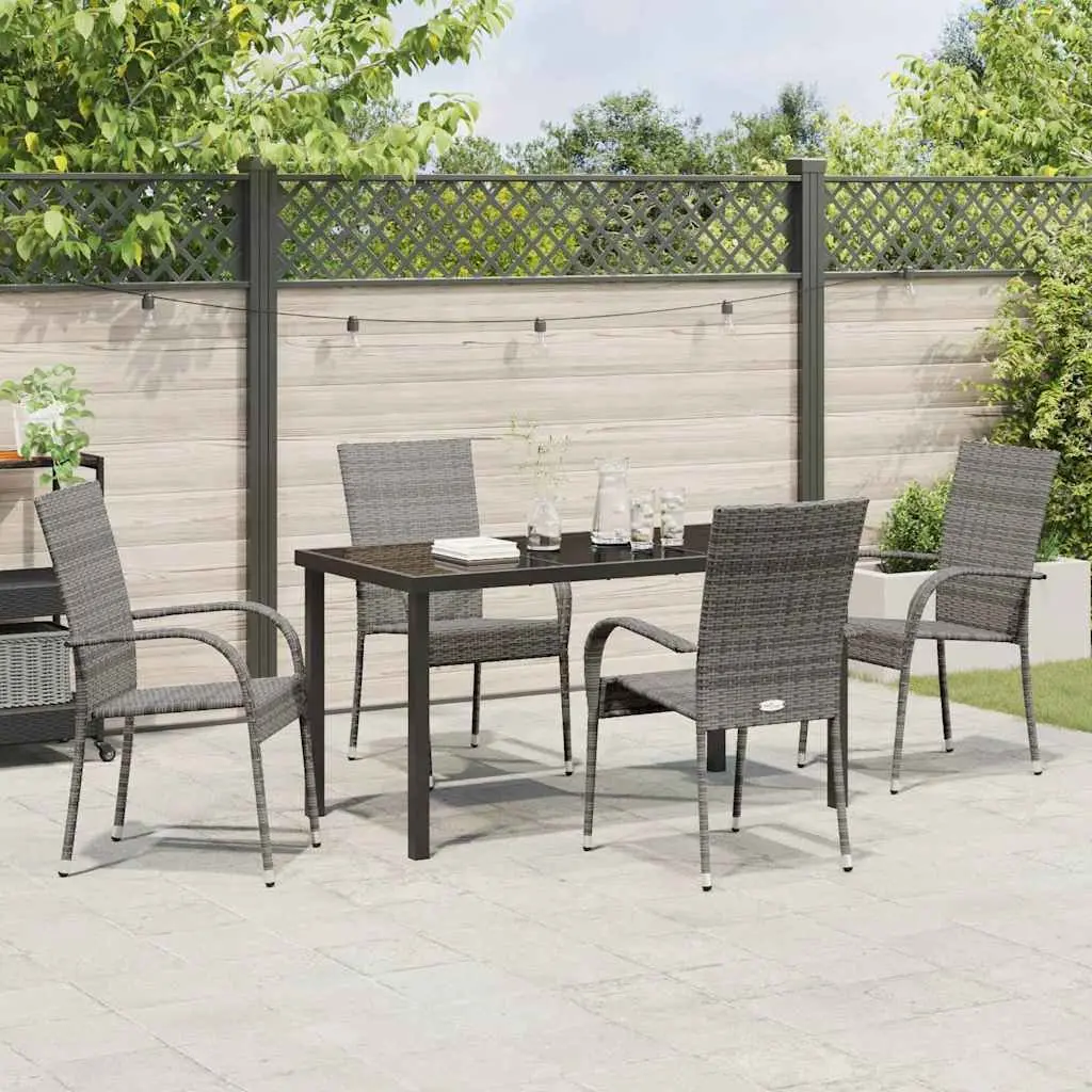 Garden Dining Set Contemporary Grey 5 Piece Steel Frame Outdoor Furniture