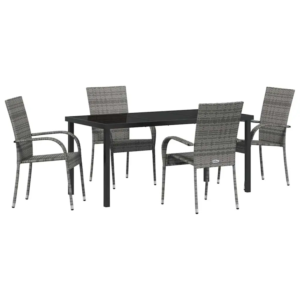 Garden Dining Set Contemporary Grey Powder-Coated Steel 5 Piece Outdoor Patio Furniture