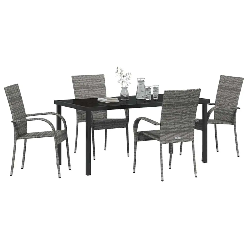 Garden Dining Set Contemporary Grey Powder-Coated Steel 5 Piece Outdoor Patio Furniture