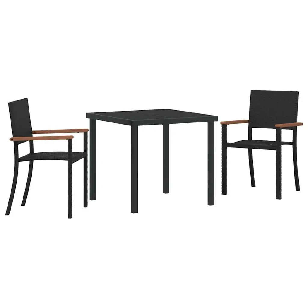 Outdoor Dining Set 3 Pieces Black Steel Frame Poly Rattan Garden Furniture
