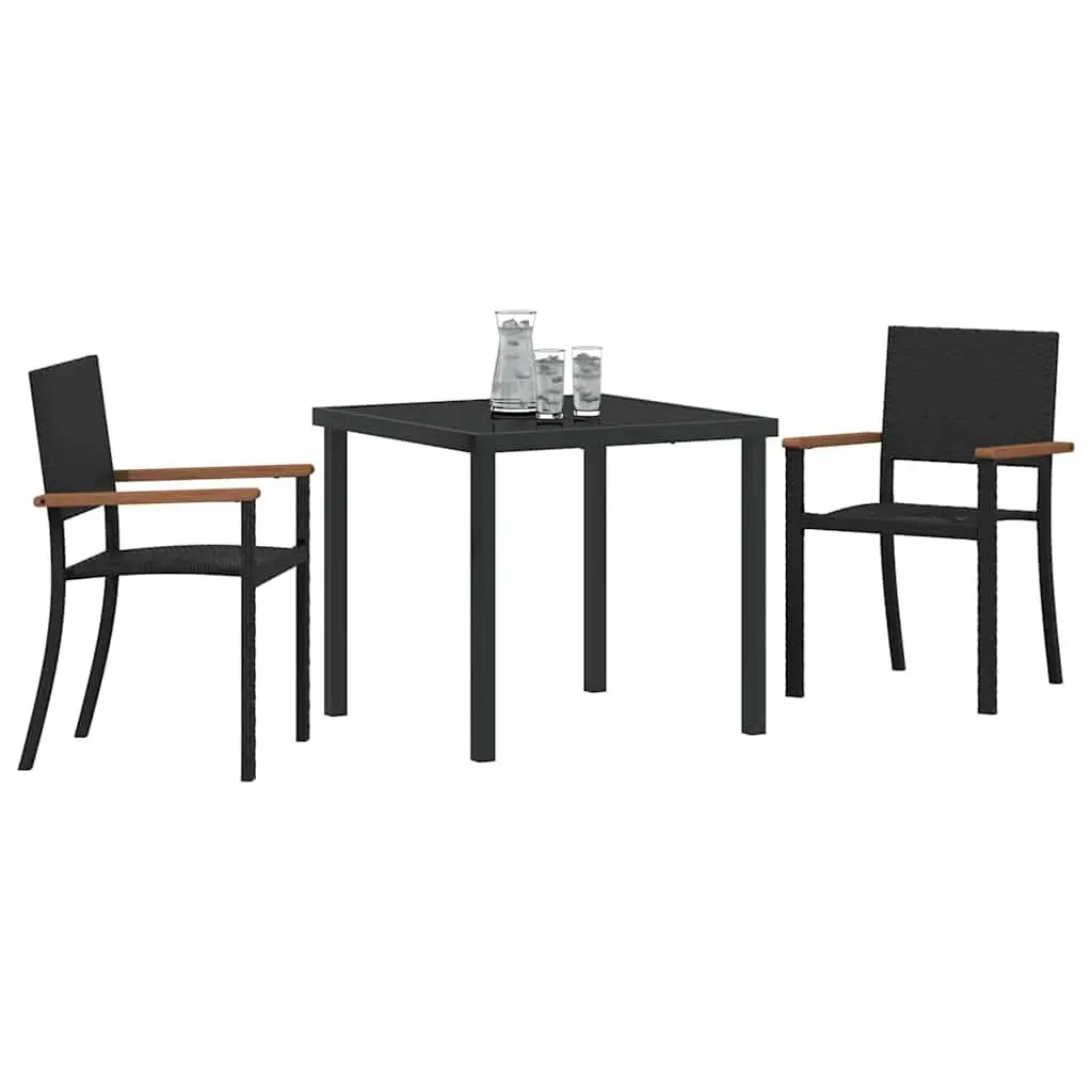 Outdoor Dining Set 3 Pieces Black Steel Frame Poly Rattan Garden Furniture