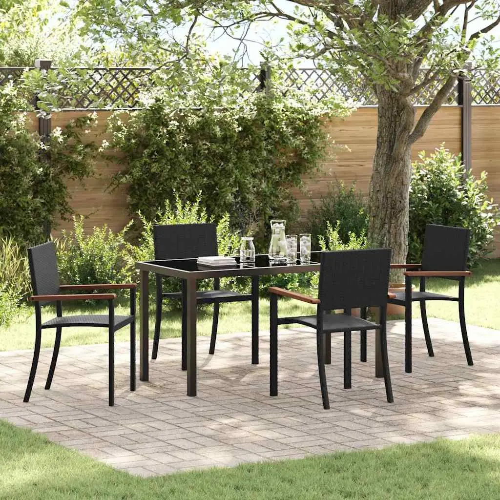 Garden Dining Set Modern Minimalist 5 Piece Black Steel Frame Rattan Seating