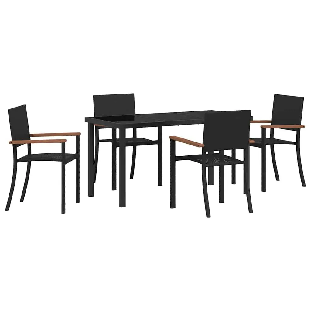 Garden Dining Set Modern Minimalist 5 Piece Black Steel Frame Rattan Seating
