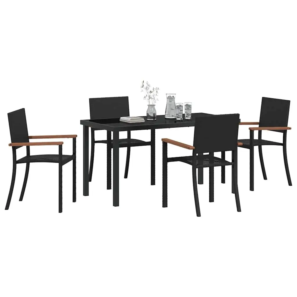 Garden Dining Set Modern Minimalist 5 Piece Black Steel Frame Rattan Seating
