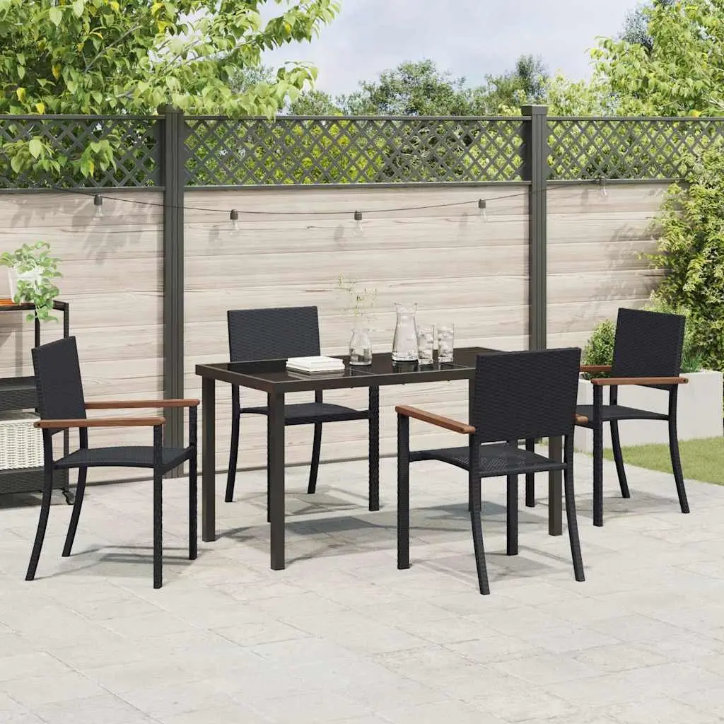 Garden Dining Set Modern Minimalist 5 Piece Black Steel Frame Rattan Seating