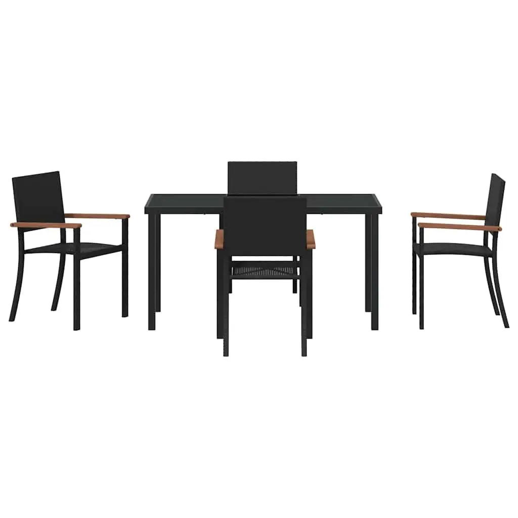 Garden Dining Set Modern Minimalist 5 Piece Black Steel Frame Rattan Seating