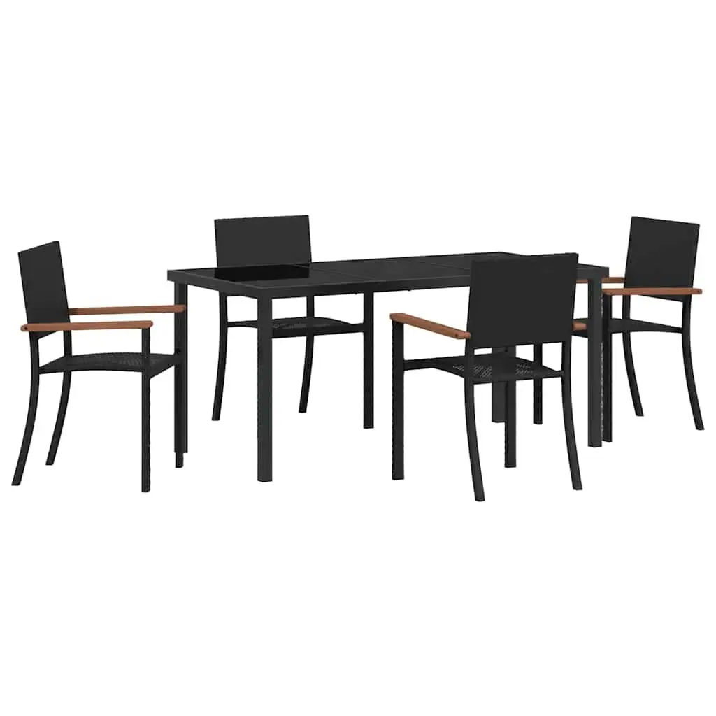Garden Dining Set 5 Piece Black Steel Outdoor Furniture Rattan Table Chairs