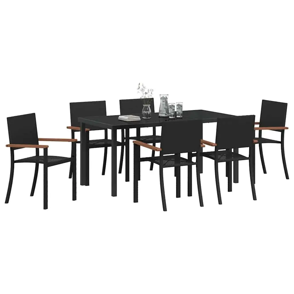 Outdoor Dining Set 7 Piece Black Steel Frame Rattan Garden Furniture Patio