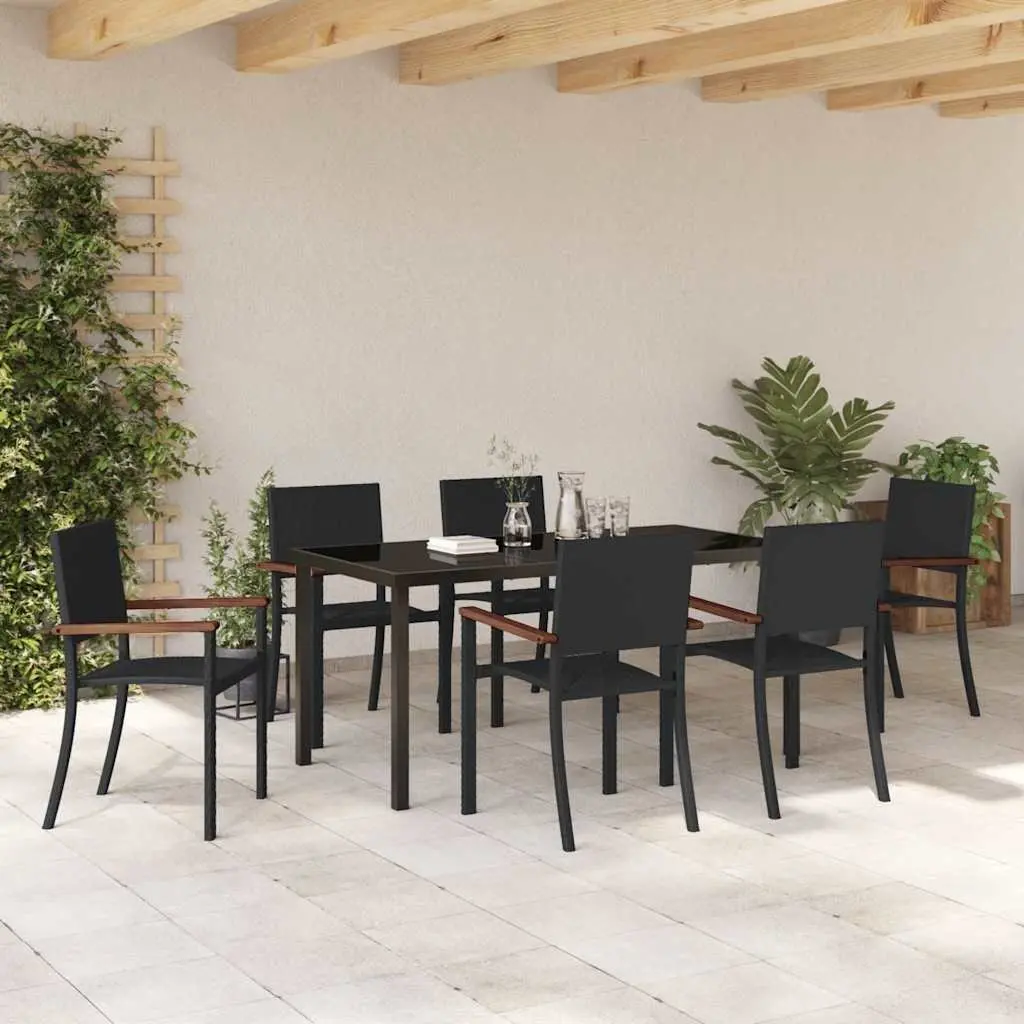 Outdoor Dining Set 7 Piece Black Steel Frame Rattan Garden Furniture Patio