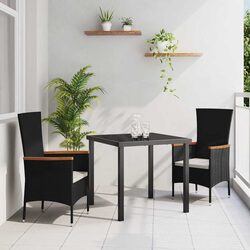 Garden Dining Set 3 Pieces Outdoor Furniture Black Steel Frame Glass Table