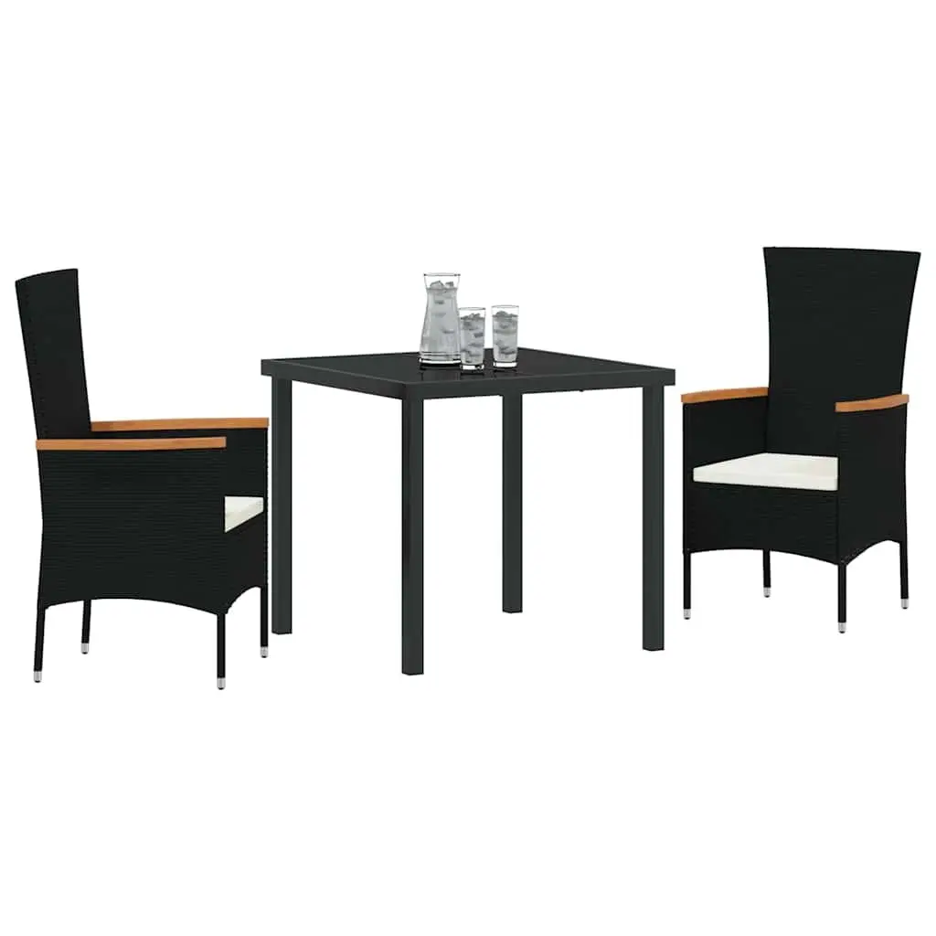 Garden Dining Set 3 Pieces Outdoor Furniture Black Steel Frame Glass Table