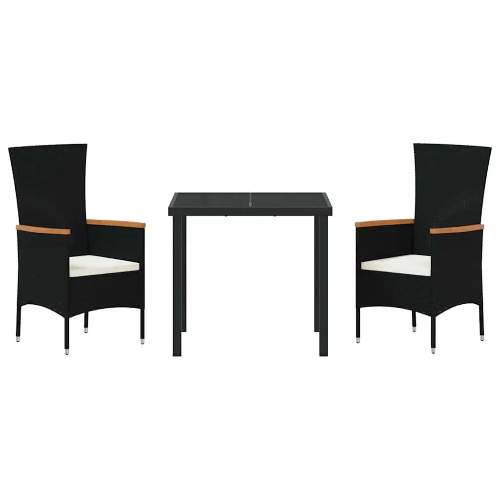 Garden Dining Set 3 Pieces Outdoor Furniture Black Steel Frame Glass Table