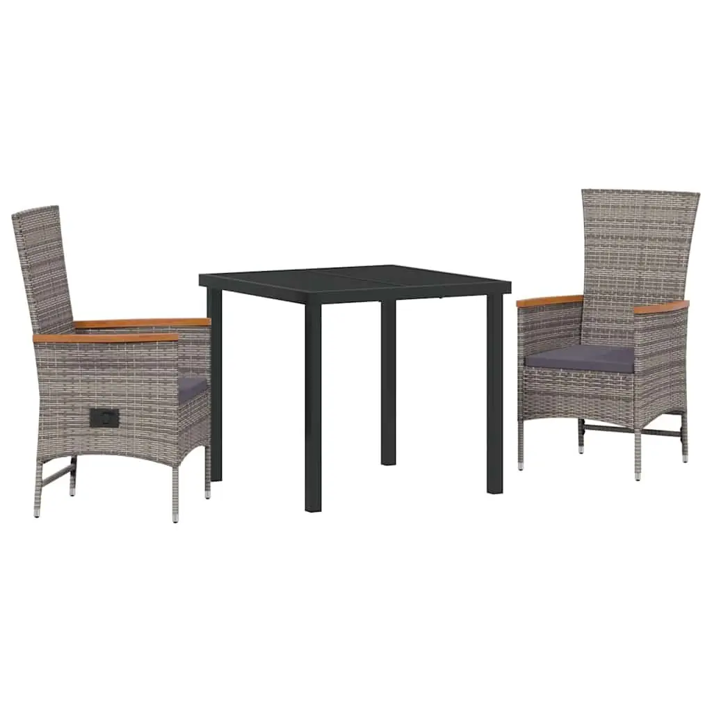 Garden Dining Set 3 Pieces Outdoor Furniture Grey Powder-Coated Steel Tempered