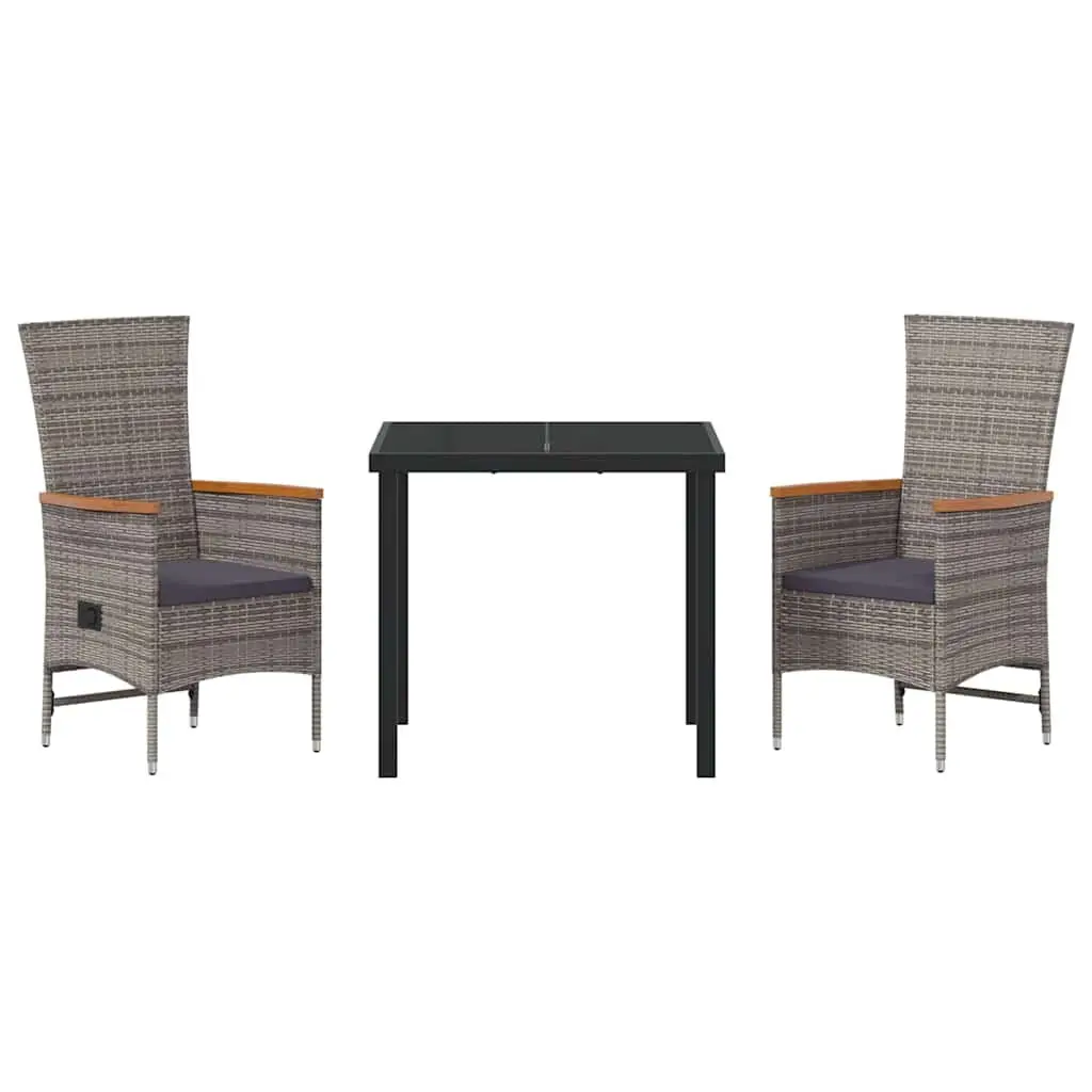 Garden Dining Set 3 Pieces Outdoor Furniture Grey Powder-Coated Steel Tempered