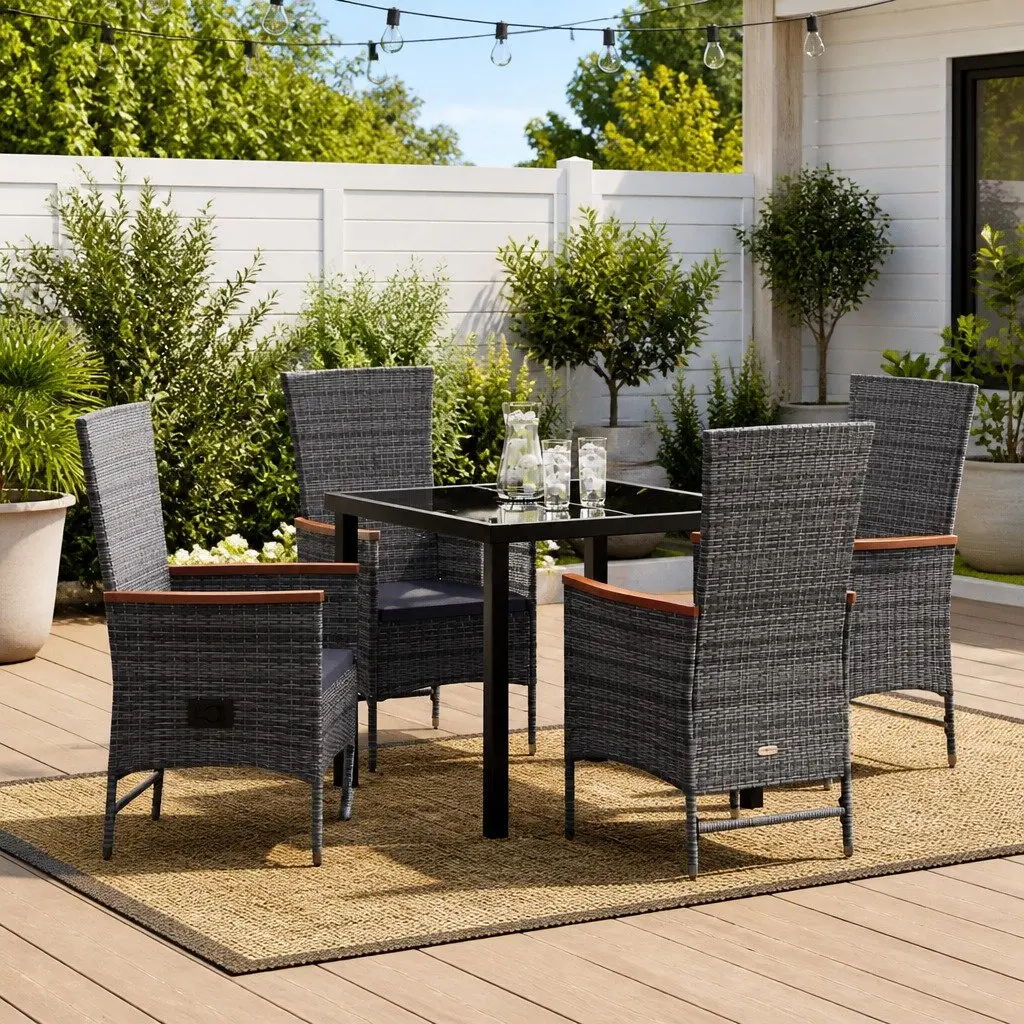 Garden Dining Set 5 Piece Outdoor Furniture Steel Frame Glass Top Rattan Chairs