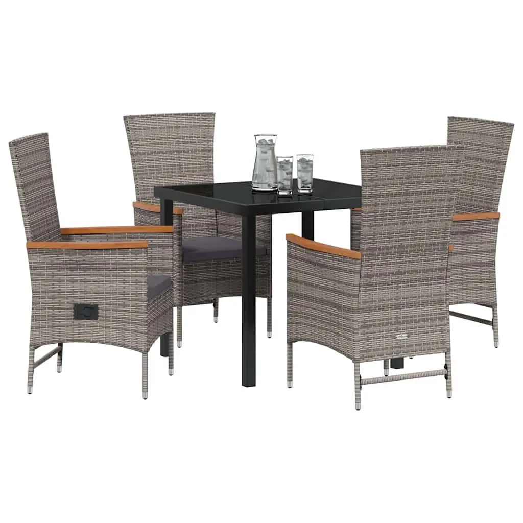 Garden Dining Set 5 Piece Outdoor Furniture Steel Frame Glass Top Rattan Chairs