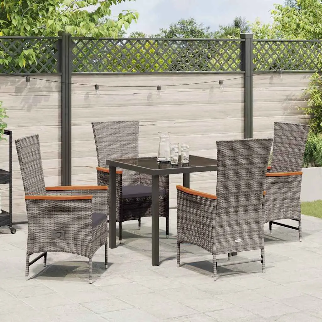 Garden Dining Set 5 Piece Outdoor Furniture Steel Frame Glass Top Rattan Chairs