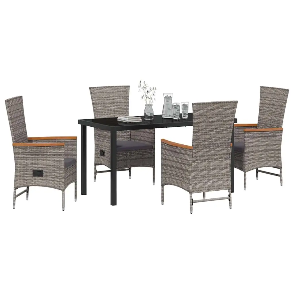 Garden Dining Set Modern 5 Piece Outdoor Furniture Grey Steel Frame Glass Top Rattan