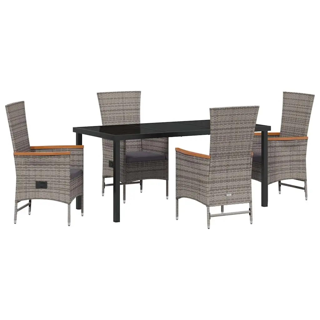 Outdoor Dining Set 5 Piece Modern Garden Furniture Grey Steel Frame Tempered Glass Top Weather Resistant Cushions