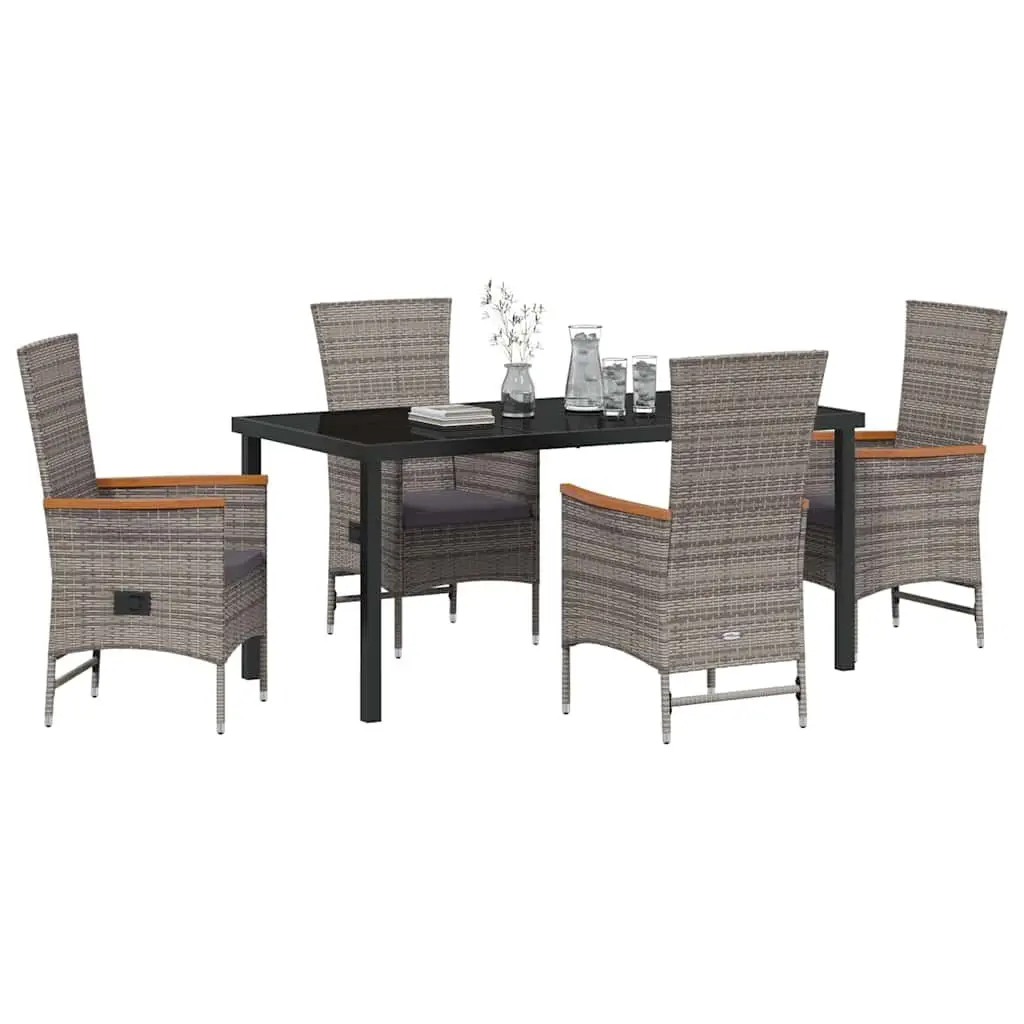 Outdoor Dining Set 5 Piece Modern Garden Furniture Grey Steel Frame Tempered Glass Top Weather Resistant Cushions