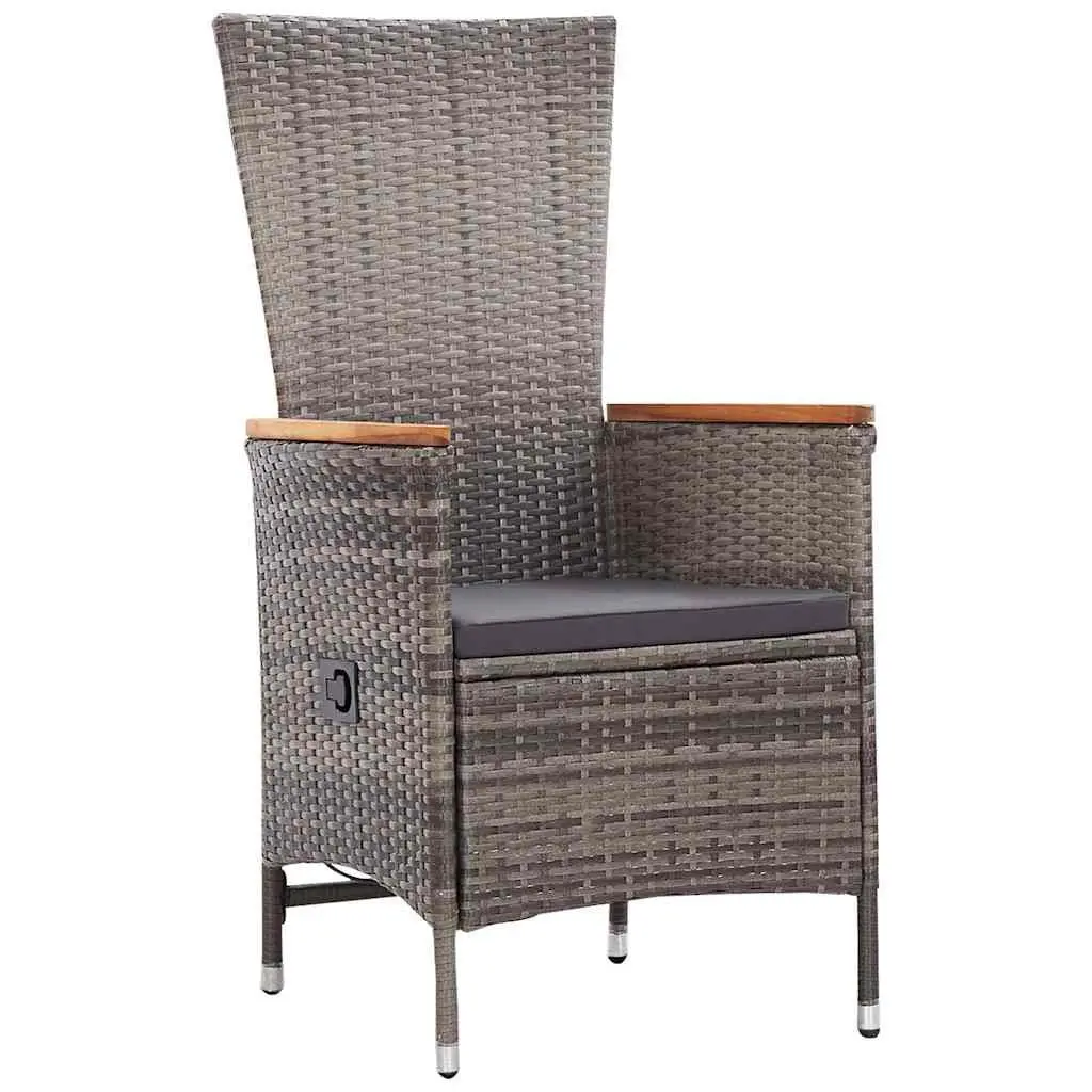 Outdoor Dining Set 7 Piece Grey Rattan Steel Furniture Glass Table Reclining Chairs