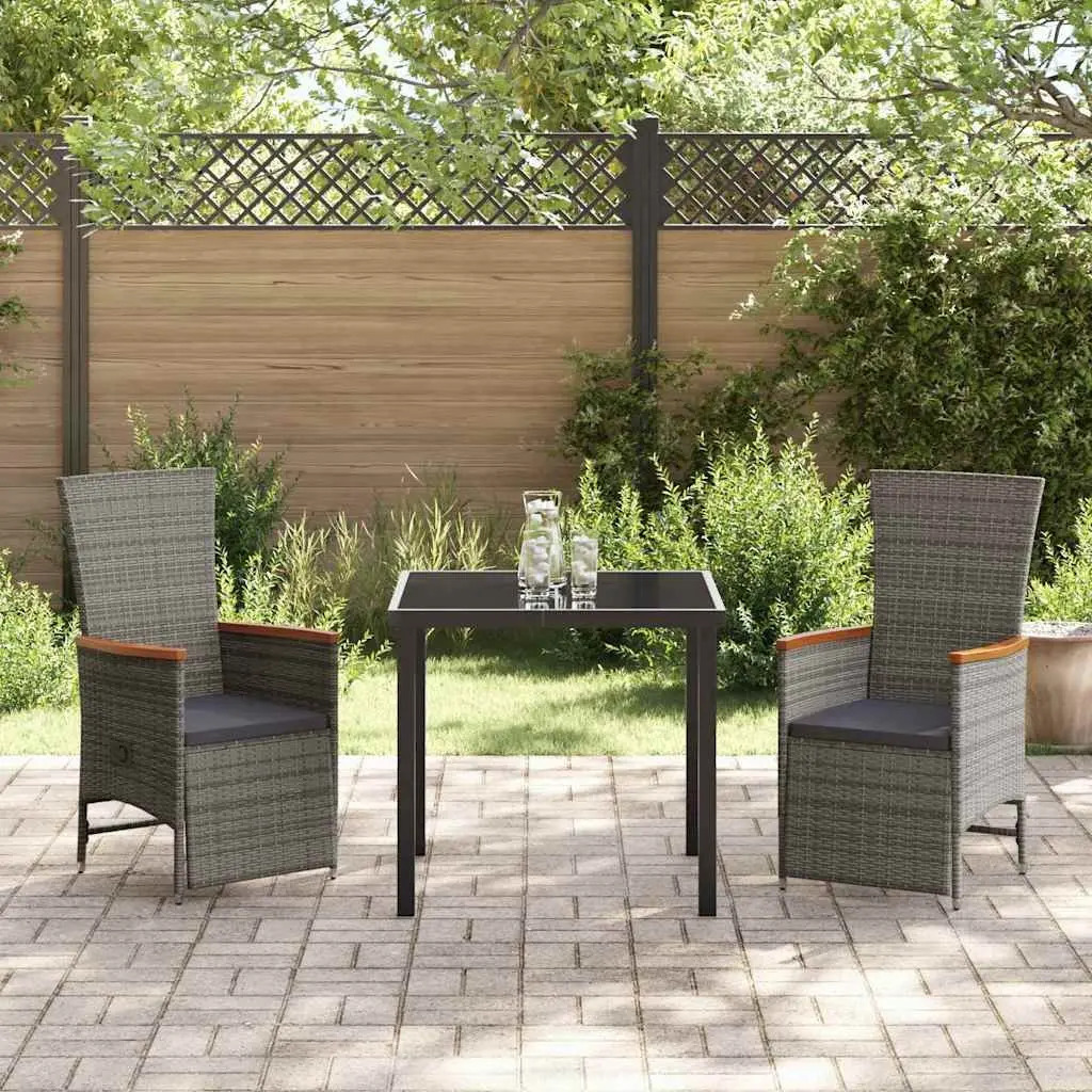 Garden Dining Set 3 Pieces Grey Poly Rattan Outdoor Furniture with Cushions