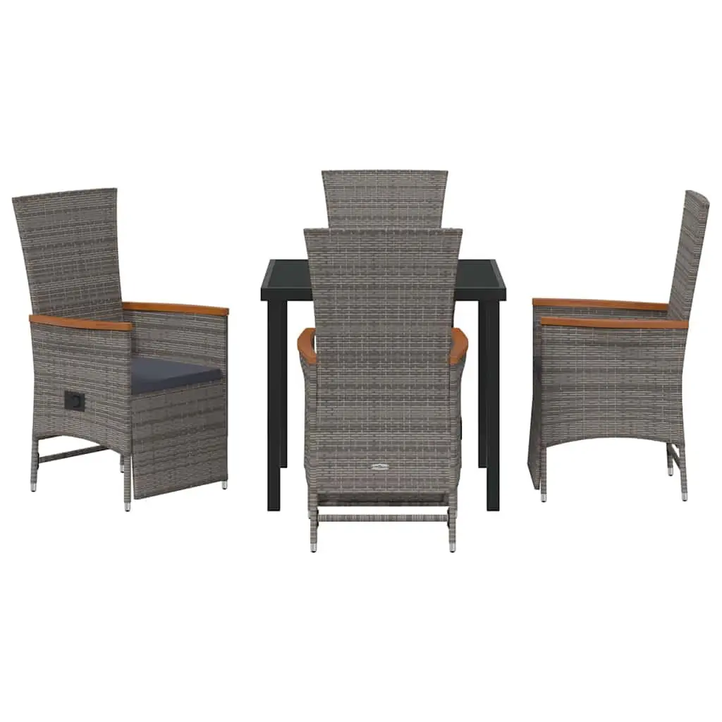 Garden Dining Set 5 Pieces Grey Poly Rattan Outdoor Furniture with Cushions