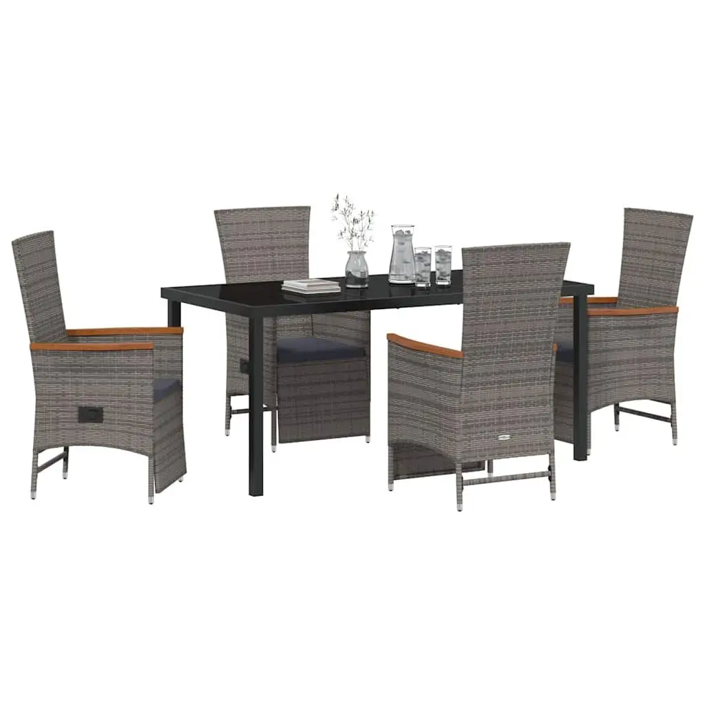 Garden Dining Set Grey Poly Rattan 5 Piece Outdoor Furniture with Cushions