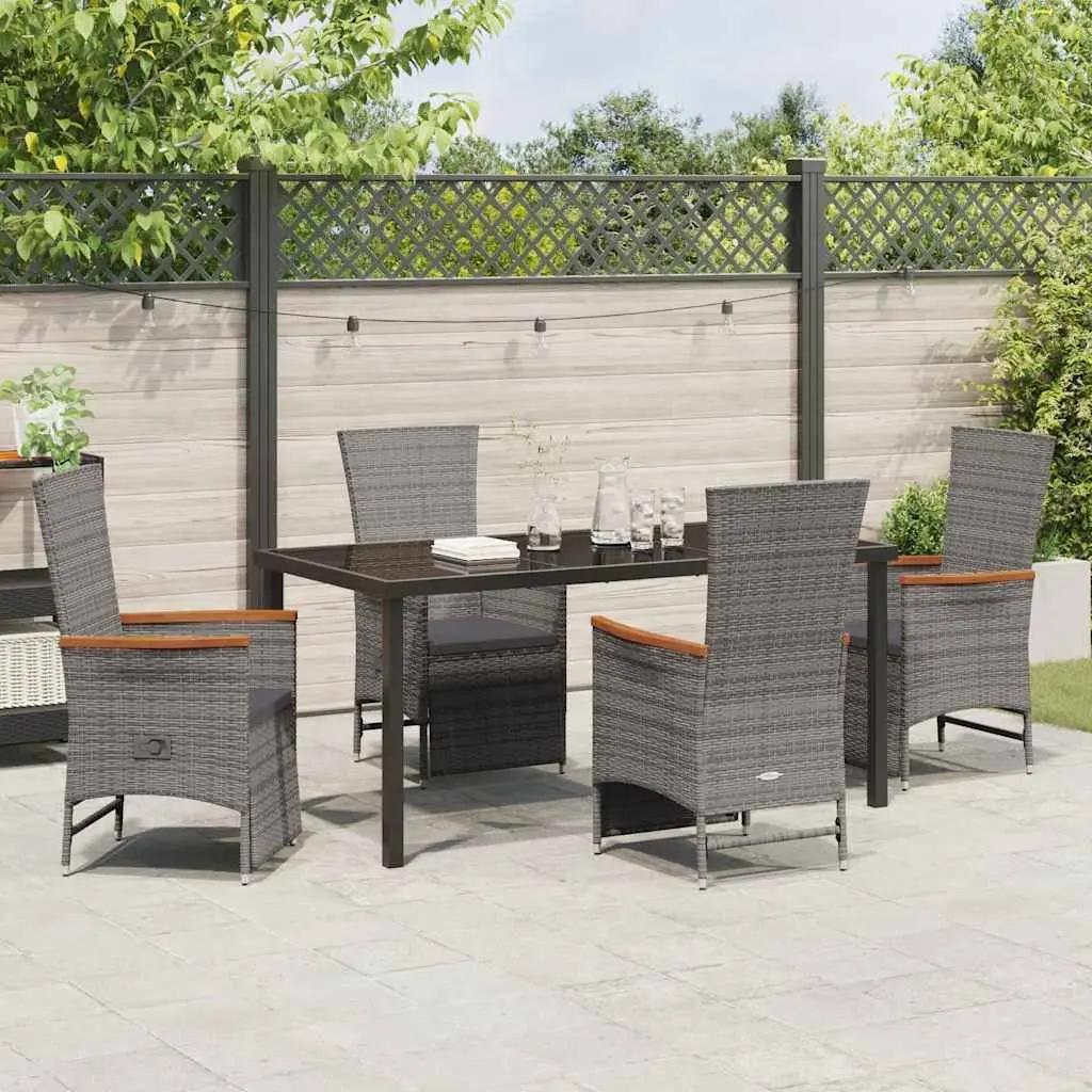 Garden Dining Set Grey Poly Rattan 5 Piece Outdoor Furniture with Cushions