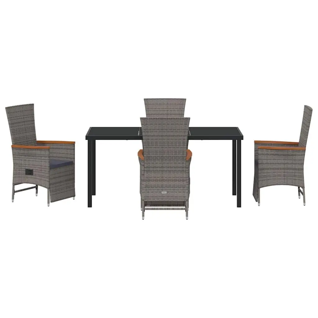 Garden Dining Set Grey Poly Rattan 5 Piece Outdoor Furniture with Cushions
