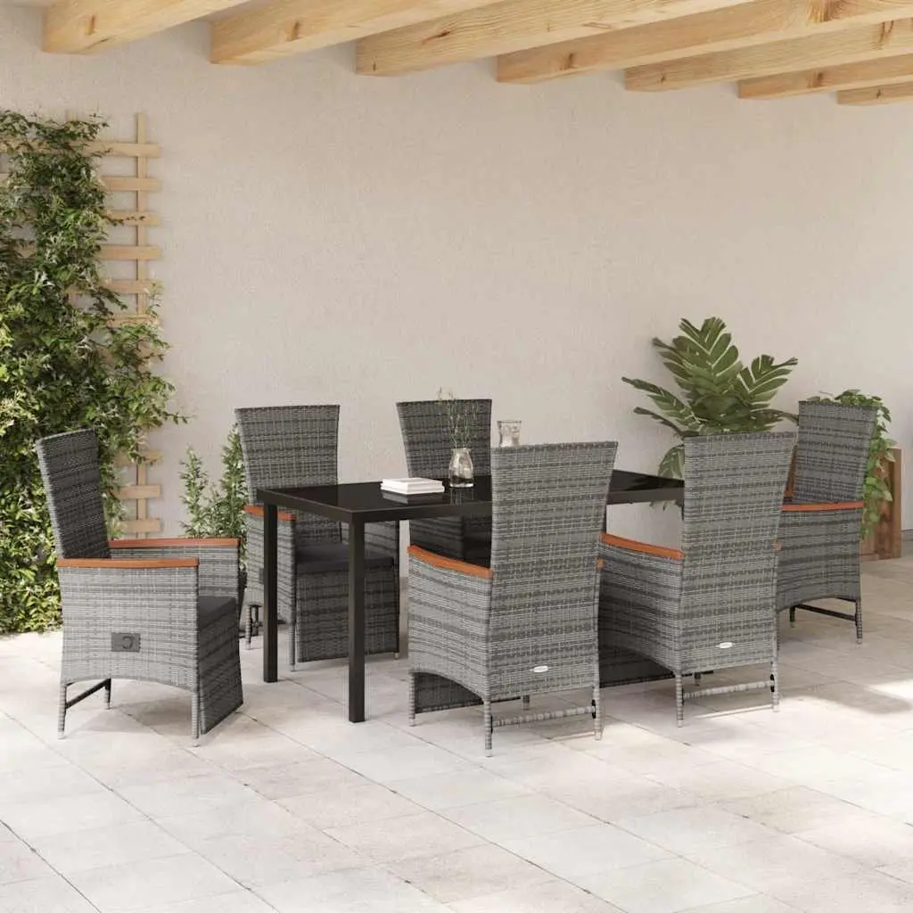 Garden Dining Set 7 Piece Grey Poly Rattan Outdoor Furniture with Cushions