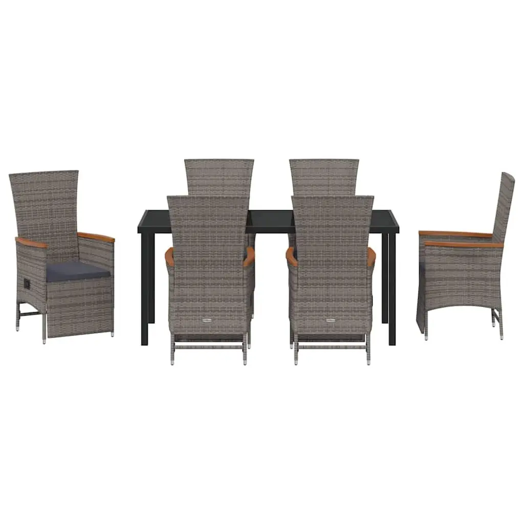 Garden Dining Set 7 Piece Grey Poly Rattan Outdoor Furniture with Cushions