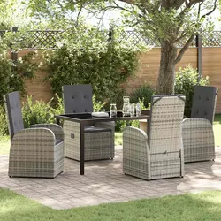 5 Piece Garden Dining Set - Poly Rattan Chairs and Table