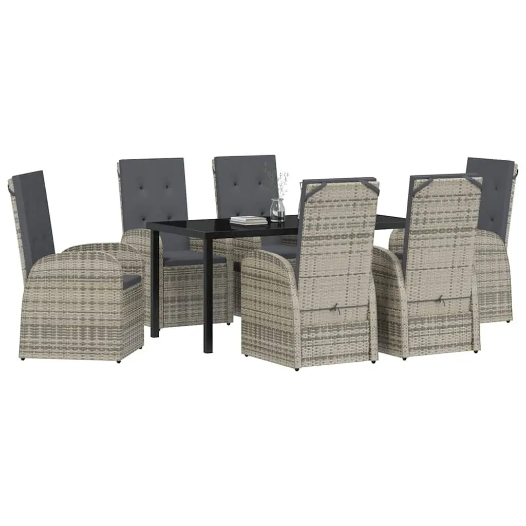 Garden Dining Set 7 Pieces Grey Poly Rattan Outdoor Furniture with Cushions