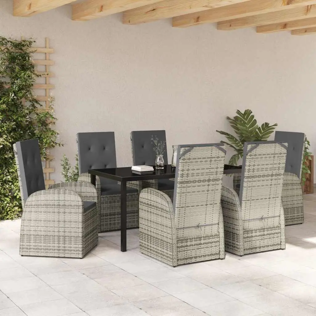 Garden Dining Set 7 Pieces Grey Poly Rattan Outdoor Furniture with Cushions