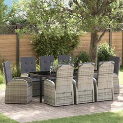 Friendly Grey Poly Rattan 9-Piece Garden Dining Set