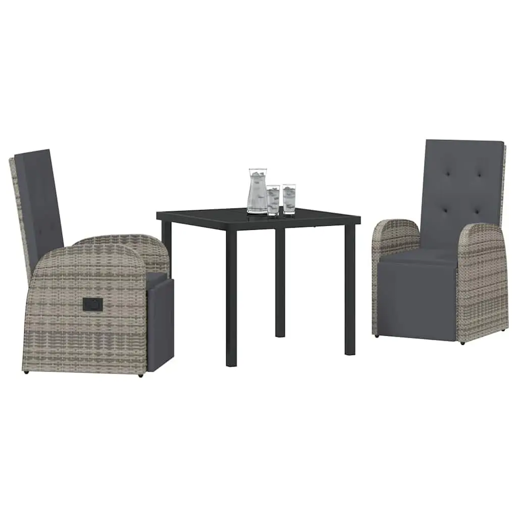 Outdoor Garden Dining Set 3 Pieces Grey Poly Rattan Patio Furniture with