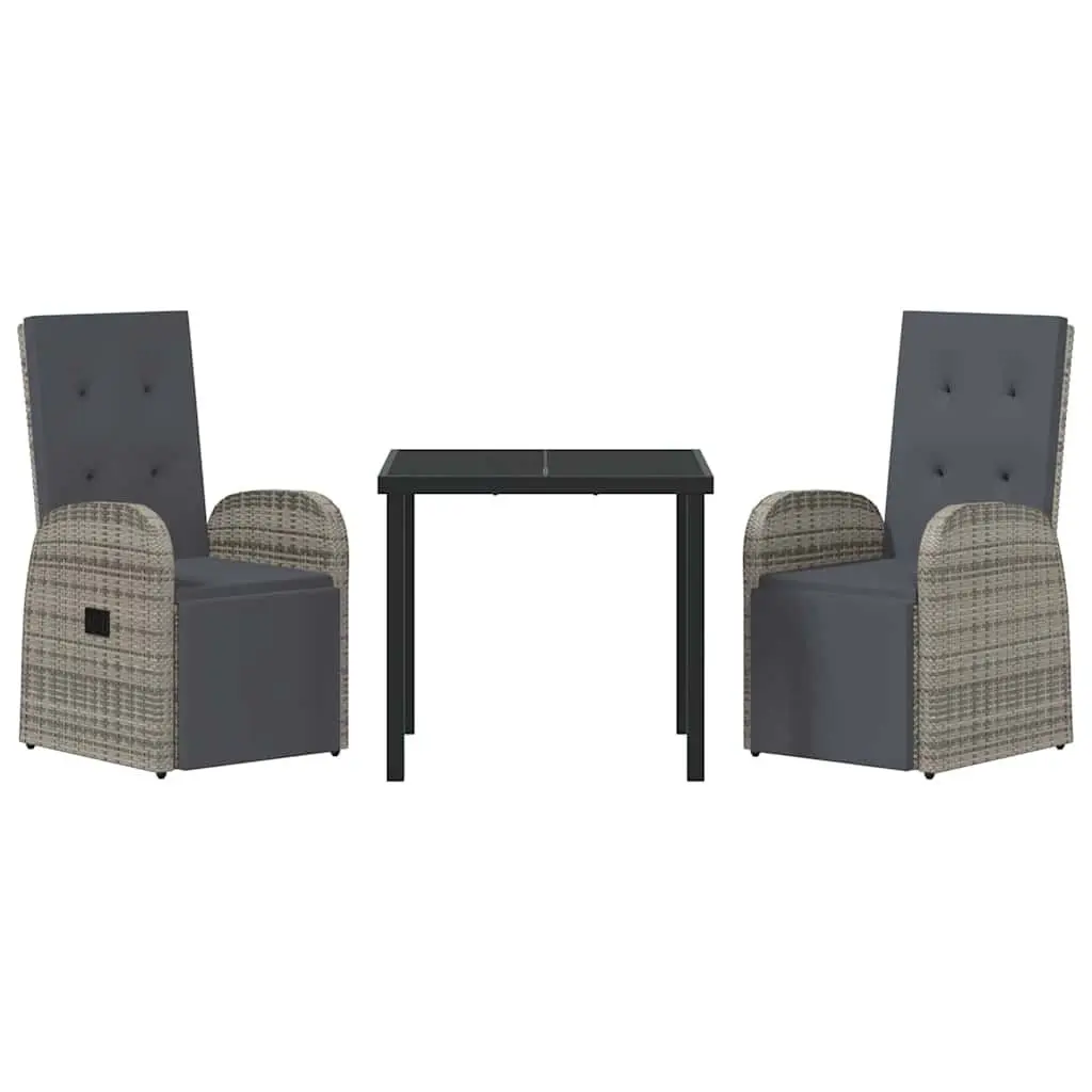 Outdoor Garden Dining Set 3 Pieces Grey Poly Rattan Patio Furniture with