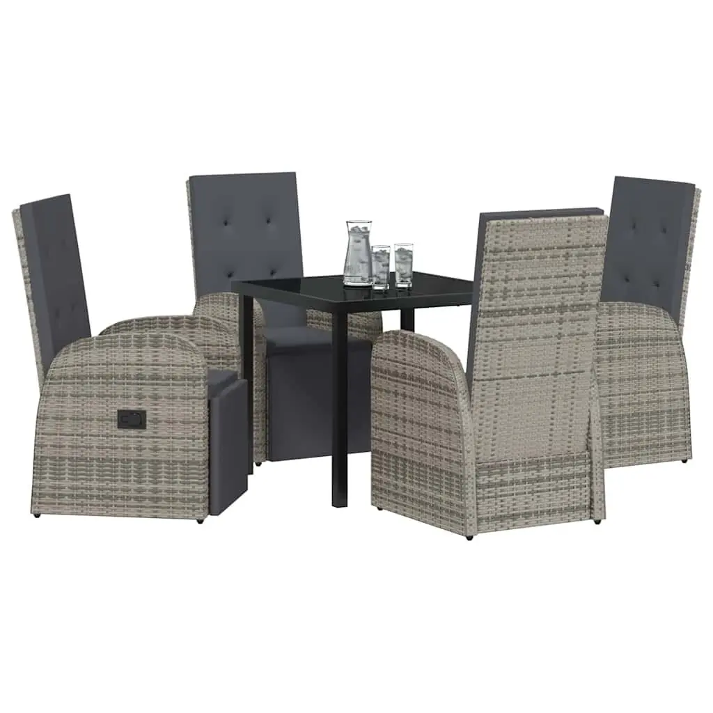 Garden Dining Set Grey Poly Rattan 5 Piece Outdoor Furniture with Cushions