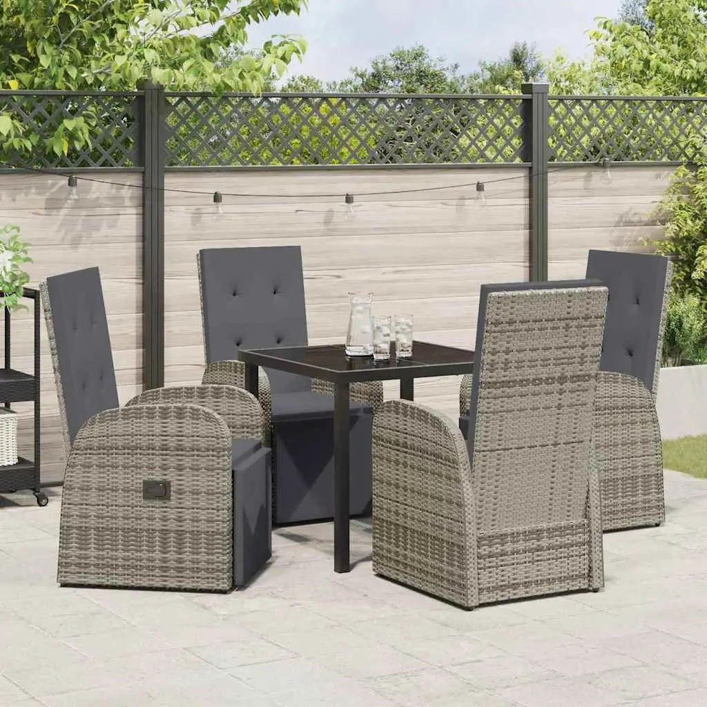 Garden Dining Set Grey Poly Rattan 5 Piece Outdoor Furniture with Cushions