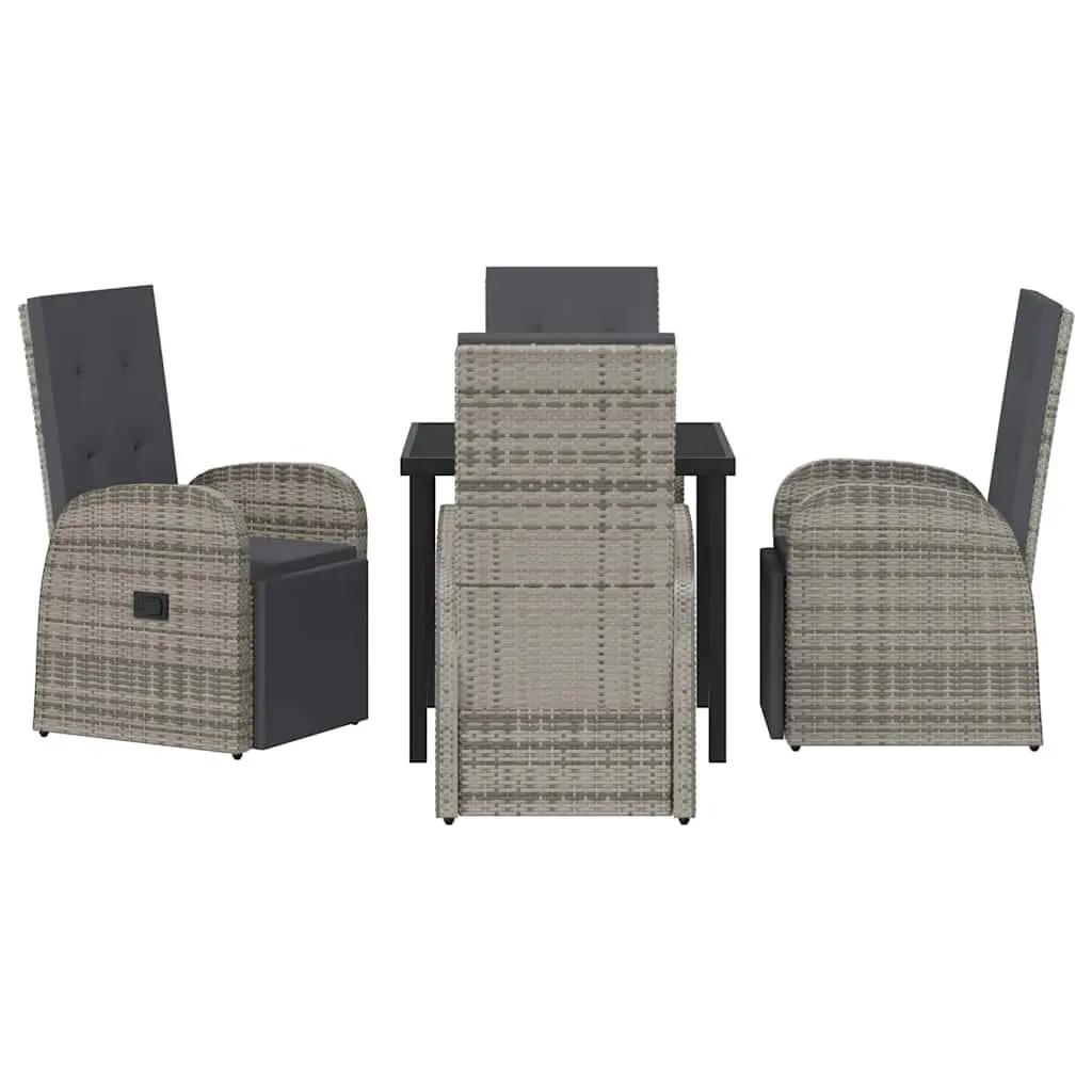 Garden Dining Set Grey Poly Rattan 5 Piece Outdoor Furniture with Cushions