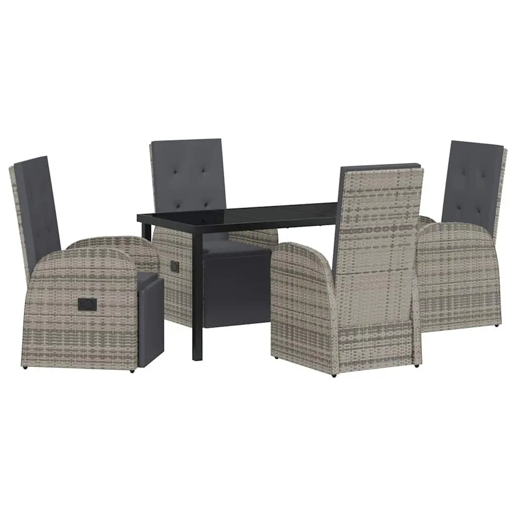 Garden Dining Set Modern 5 Piece Outdoor Furniture Grey Poly Rattan Table Chairs