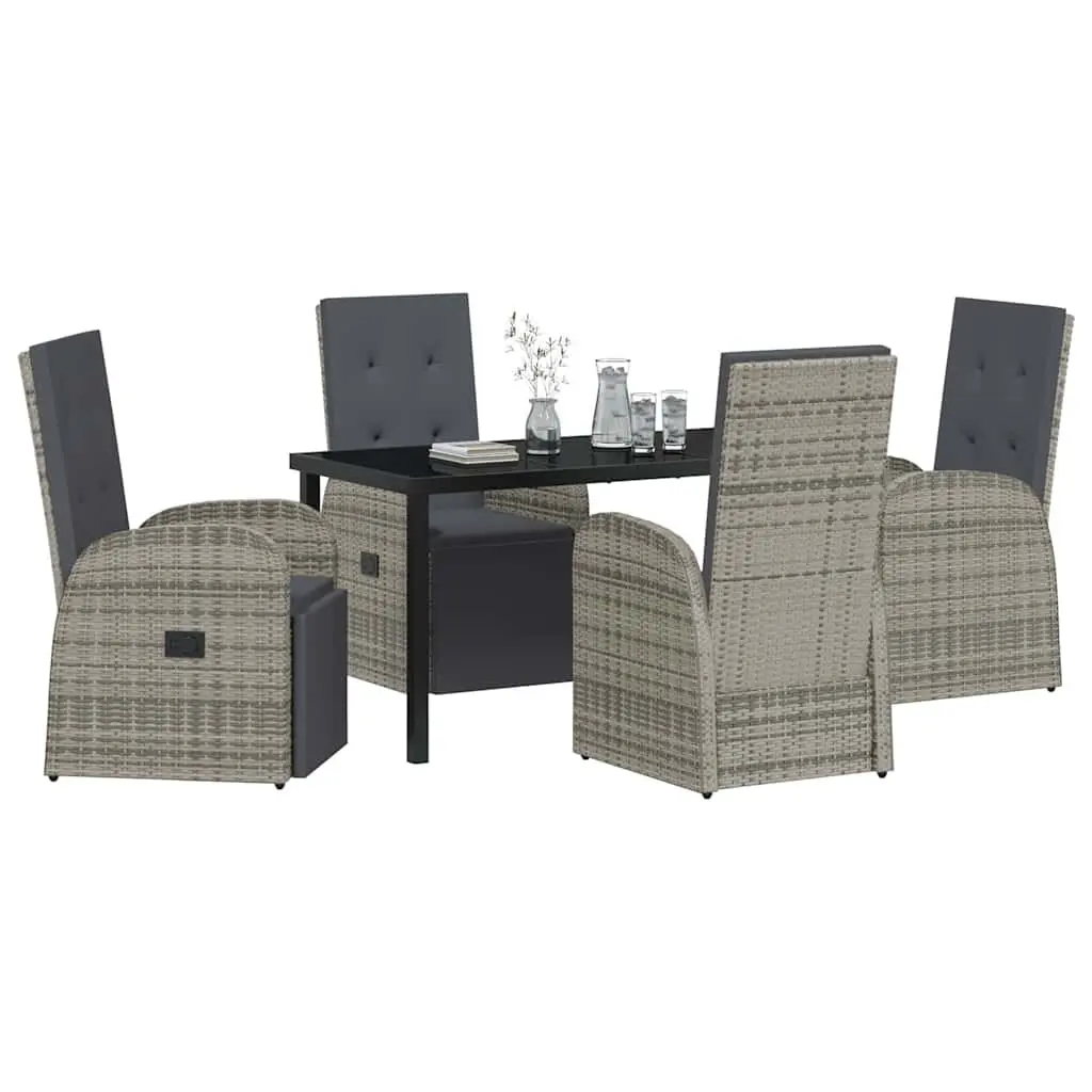 Garden Dining Set Modern 5 Piece Outdoor Furniture Grey Poly Rattan Table Chairs