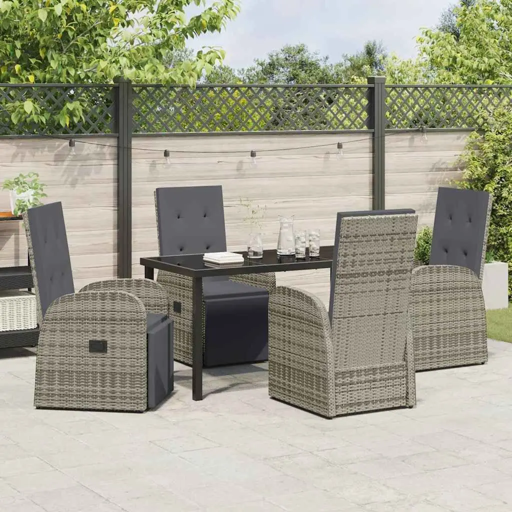 Garden Dining Set Modern 5 Piece Outdoor Furniture Grey Poly Rattan Table Chairs