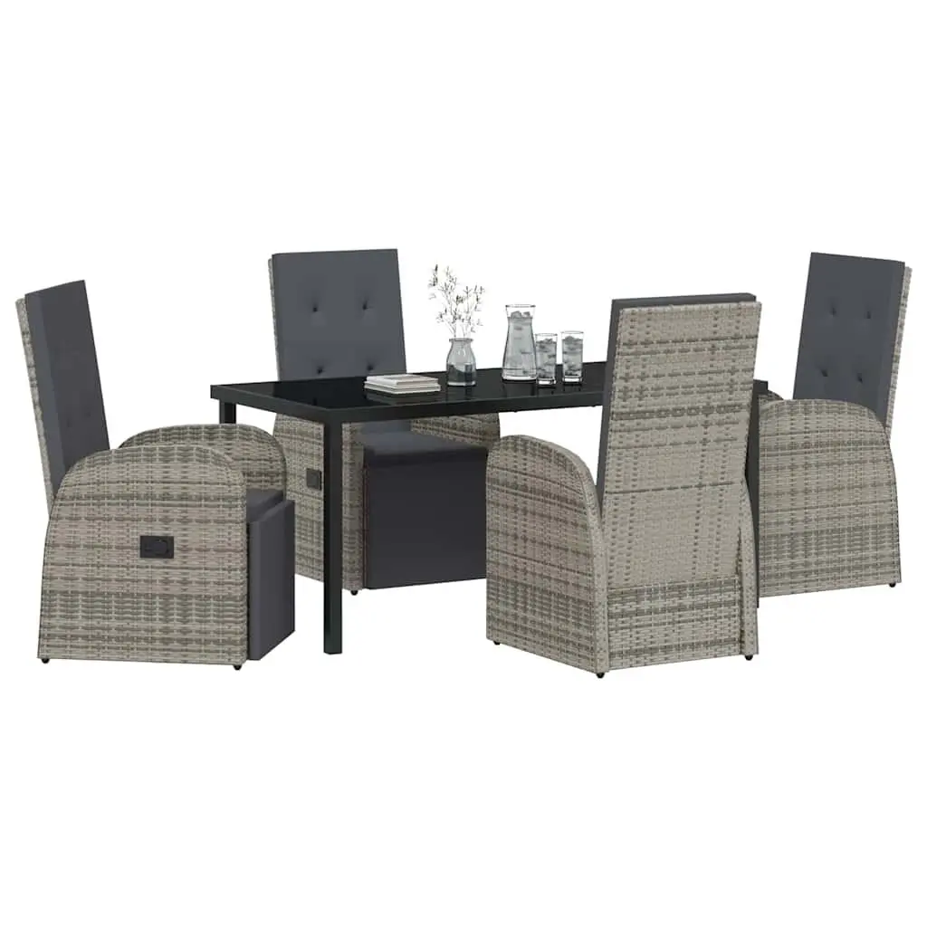 Garden Dining Set 5 Pieces Outdoor Furniture Grey Poly Rattan Chairs Table