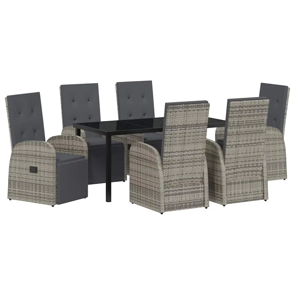 Outdoor Furniture Set 7 Piece Grey Poly Rattan Dining Table Chairs with Weather Resistant Cushions and Adjustable Backrests