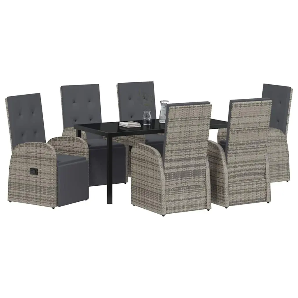 Outdoor Furniture Set 7 Piece Grey Poly Rattan Dining Table Chairs with Weather Resistant Cushions and Adjustable Backrests
