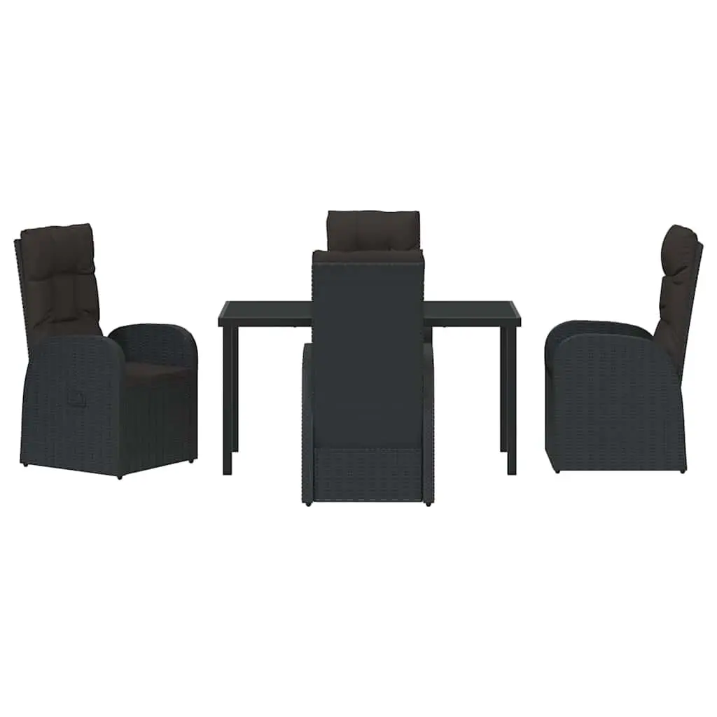 Garden Dining Set 5 Pieces Black Poly Rattan Adjustable Backrest Table and Chairs